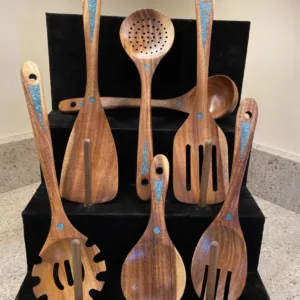 7 Piece Teak Utensil Set- "Triangle Dot" Design