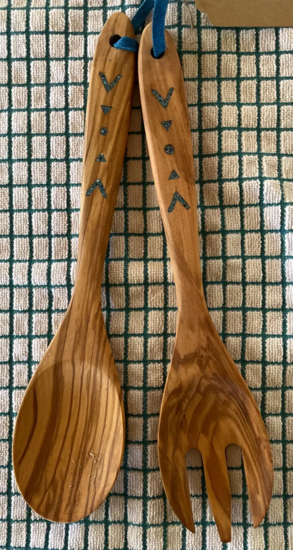 Olive Wood 2 Piece Salad Set- "Triangle" Design