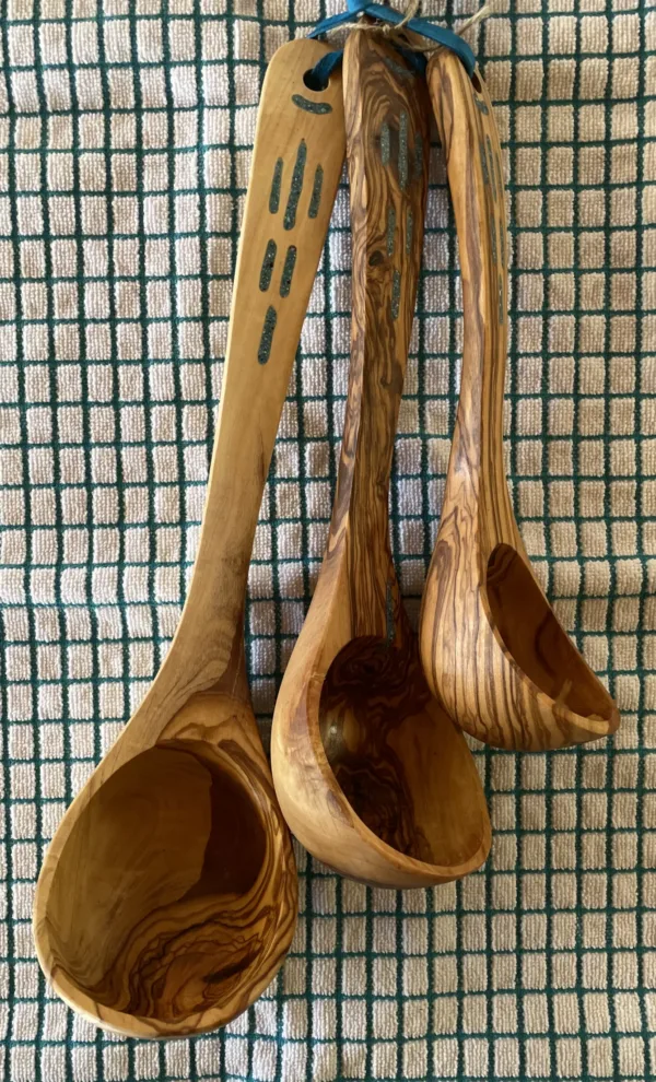 3 Piece Olive Wood Ladle Set- "3 Dash" Design