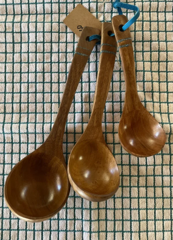 3 Piece Teak Ladle Set- "Double Line" Design