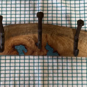 5 Hook Live Edge Pecan Coat Rack- "Sunset" Design