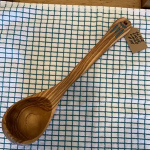 Medium Olive Wood Ladle- "Curve-Dash" Design