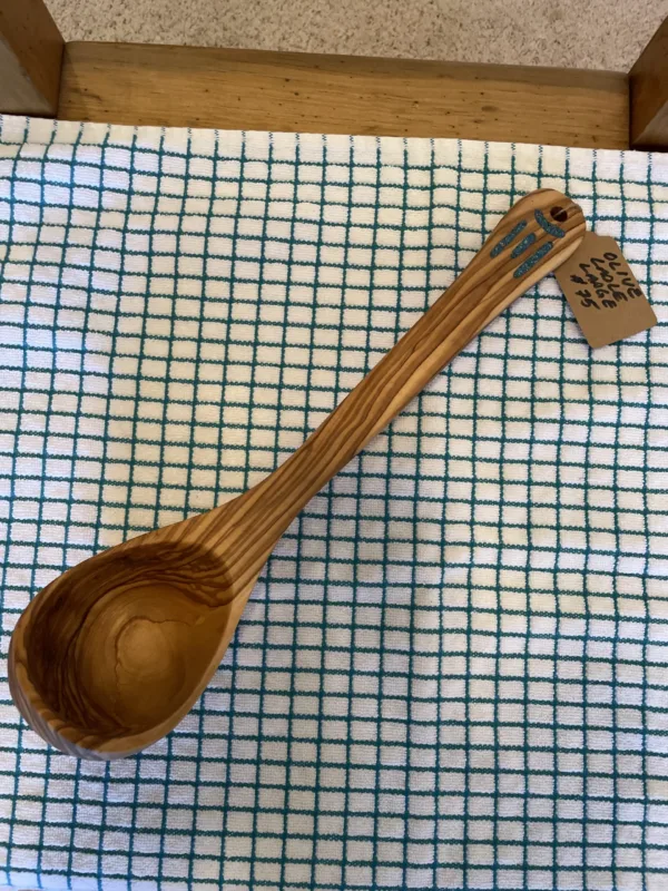 Medium Olive Wood Ladle- "Curve-Dash" Design