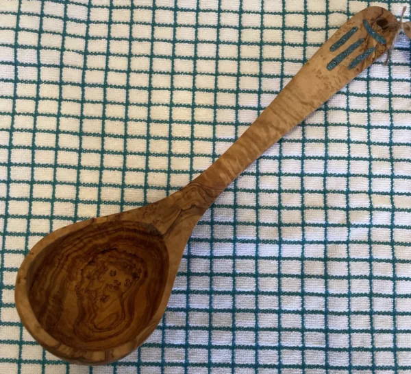 Large Olive Wood Ladle- "Curve-Dash" Design