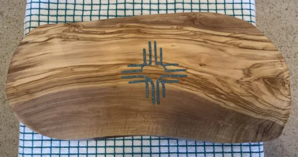 Live Edge Olive Wood Charcuterie Board- "Heart Zia" Design