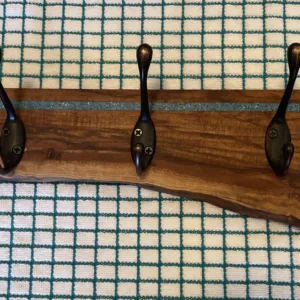 5 Hook Live Edge Pecan Coat Rack-"Lines" Design