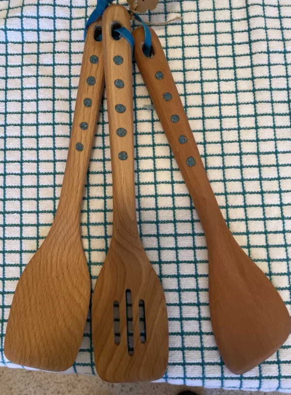 3 Piece Beech Utensil Set- "Dot" Design