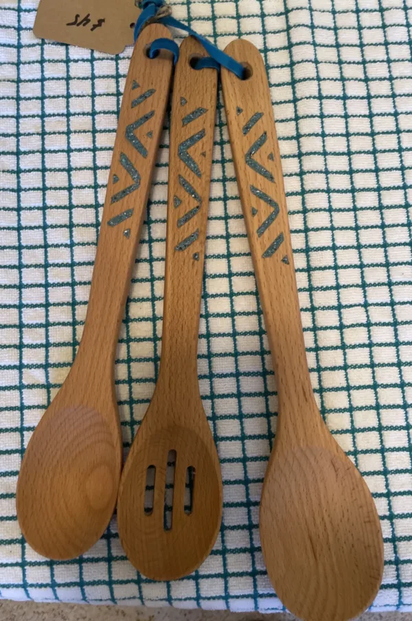 3 Piece Beech Utensil Set- "Zig Zag" Design