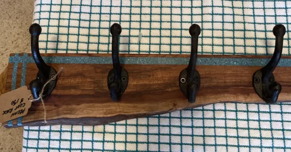 5 Hook Live Edge Pecan Coat Rack- "Lines" Design