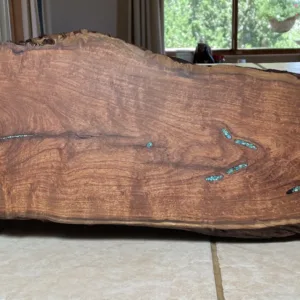 Live Edge Mesquite Long Charcuterie Board- "Turquoise Dot" Design