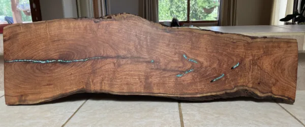 Live Edge Mesquite Long Charcuterie Board- "Turquoise Dot" Design