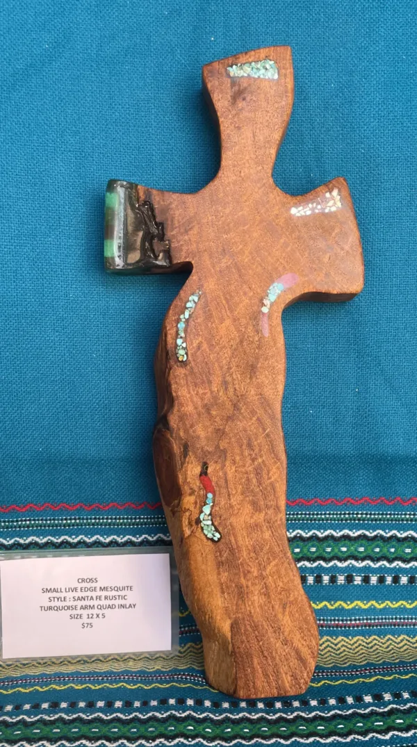 Live Edge Mesquite Cross- "Turquoise Arm" Design