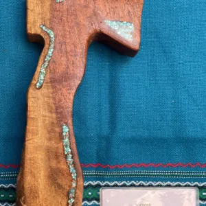 Live Edge Mesquite Cross- "Turquoise + Copper" Design