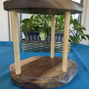 Black Walnut Double Decker Lazy Susan- "Double Line Edge" Design