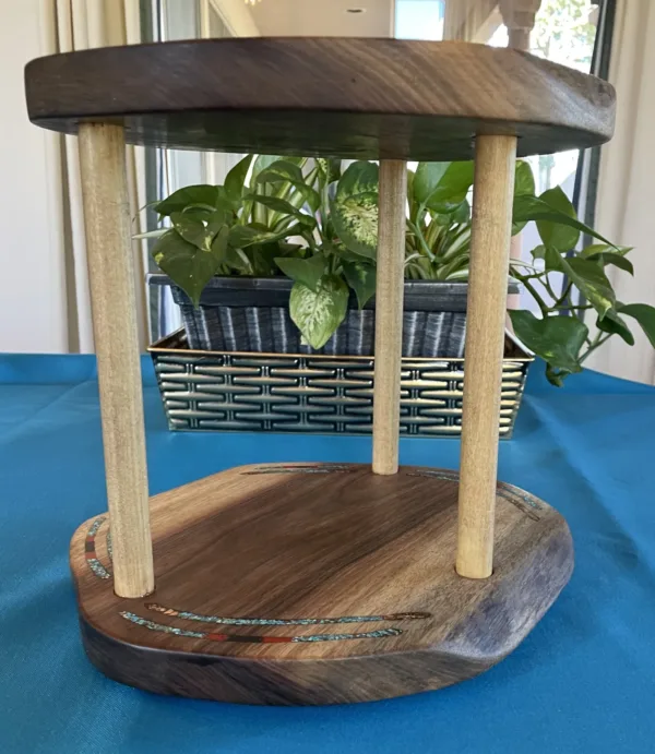 Black Walnut Double Decker Lazy Susan- "Double Line Edge" Design